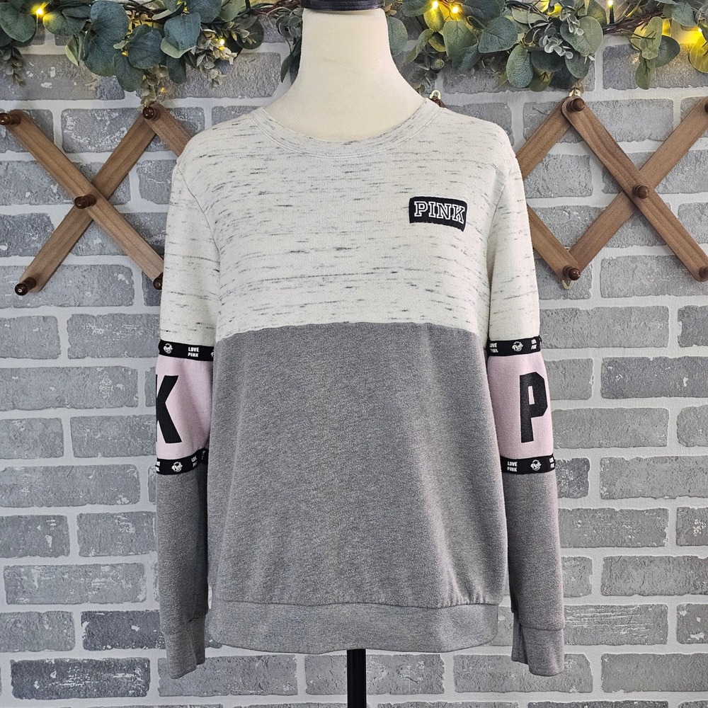 Pink Victoria's Secret Sweatshirt Womens Medium‎ Colorblock Logo Pullover Cozy